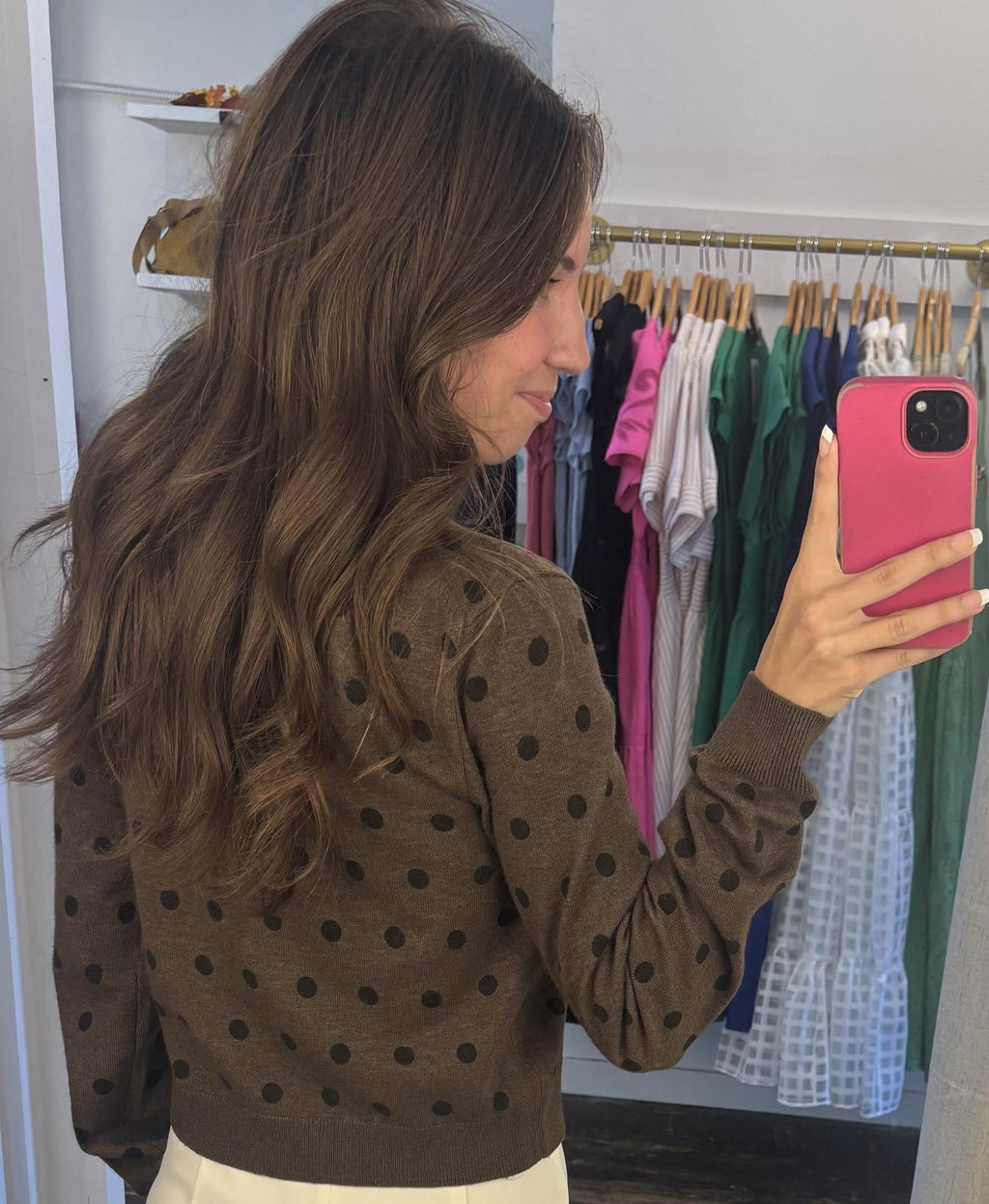 Polka Dot Round Neck Button-Down Cardigan