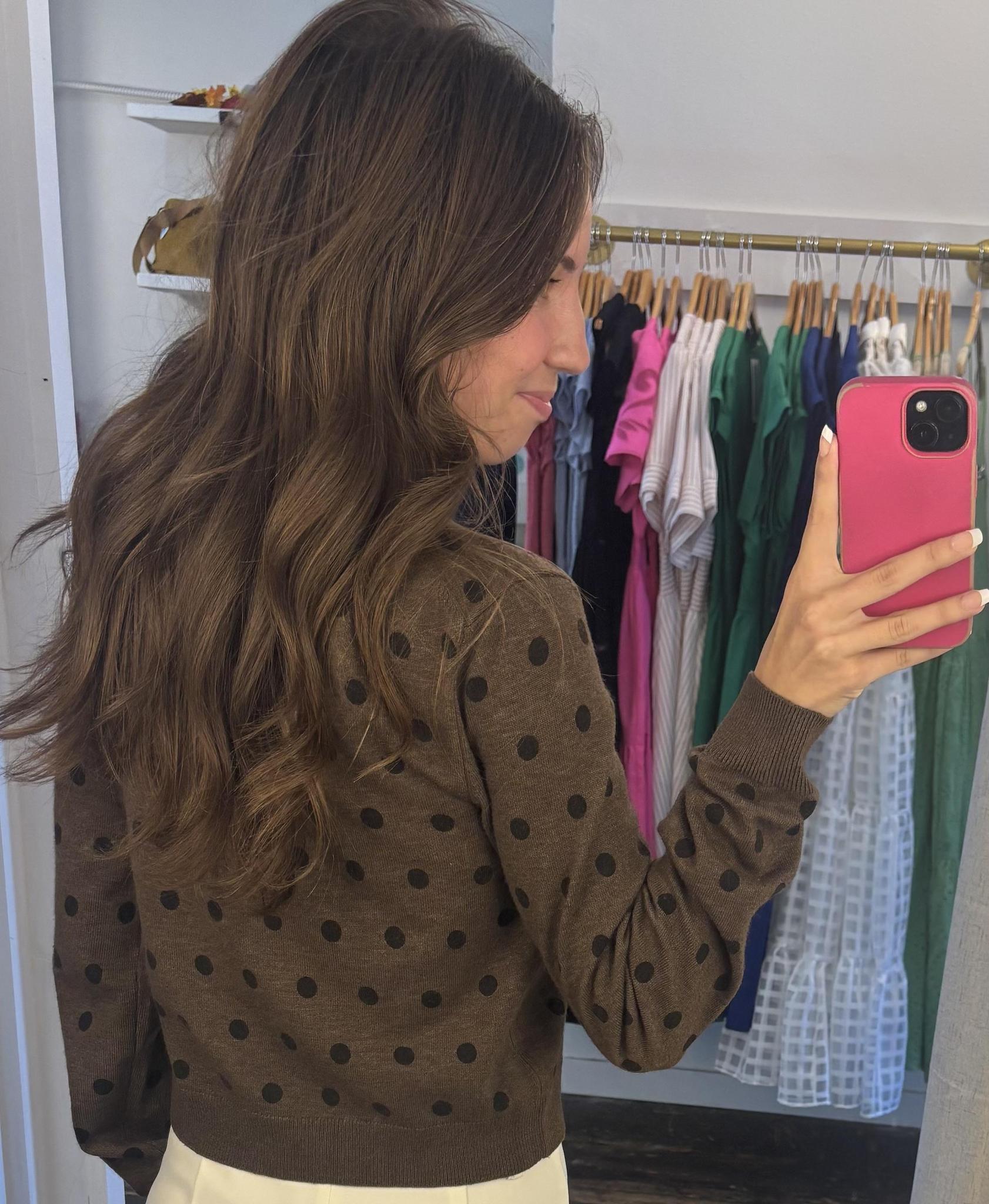 Polka Dot Round Neck Button-Down Cardigan