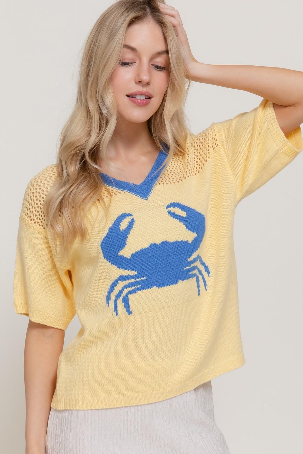 Short Slv V-neck Jacquard Top