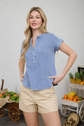 Short Sleeve Henley Chambray Top