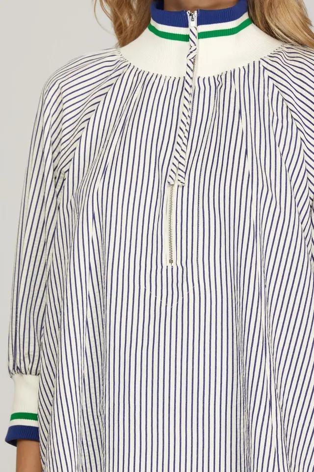 3/4 Sleeve Half-Zip Striped Top