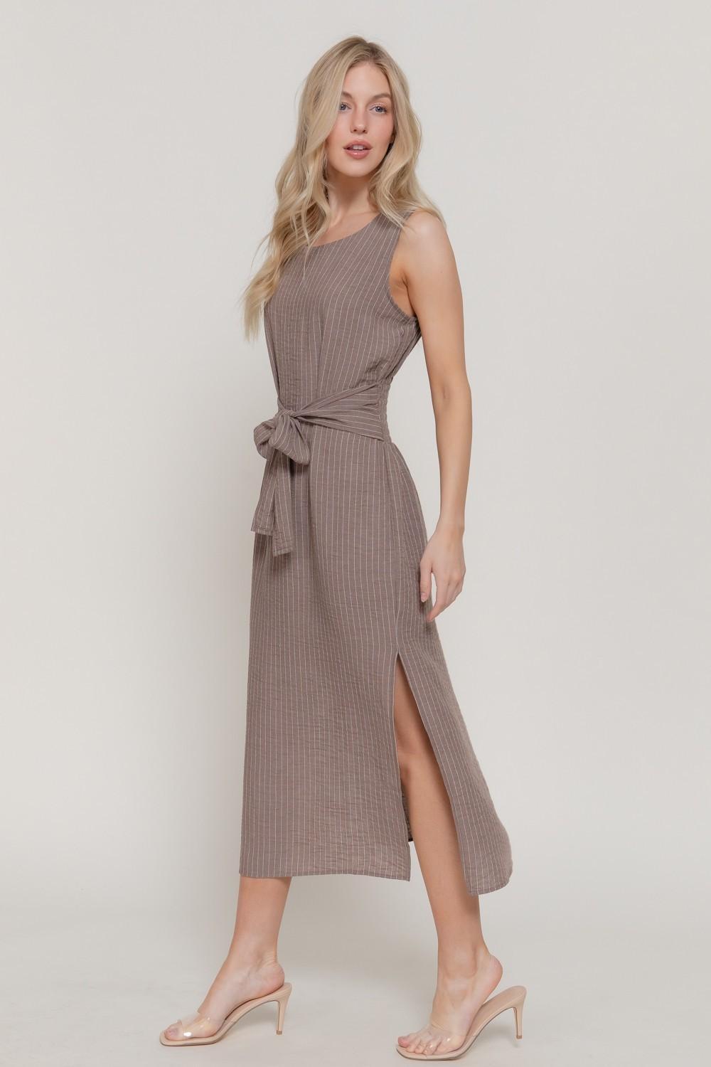 Sleeveless Linen Effect Woven Midi Dress