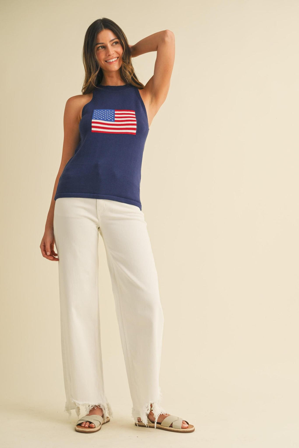 American Flag Halter Neck Sweater Top
