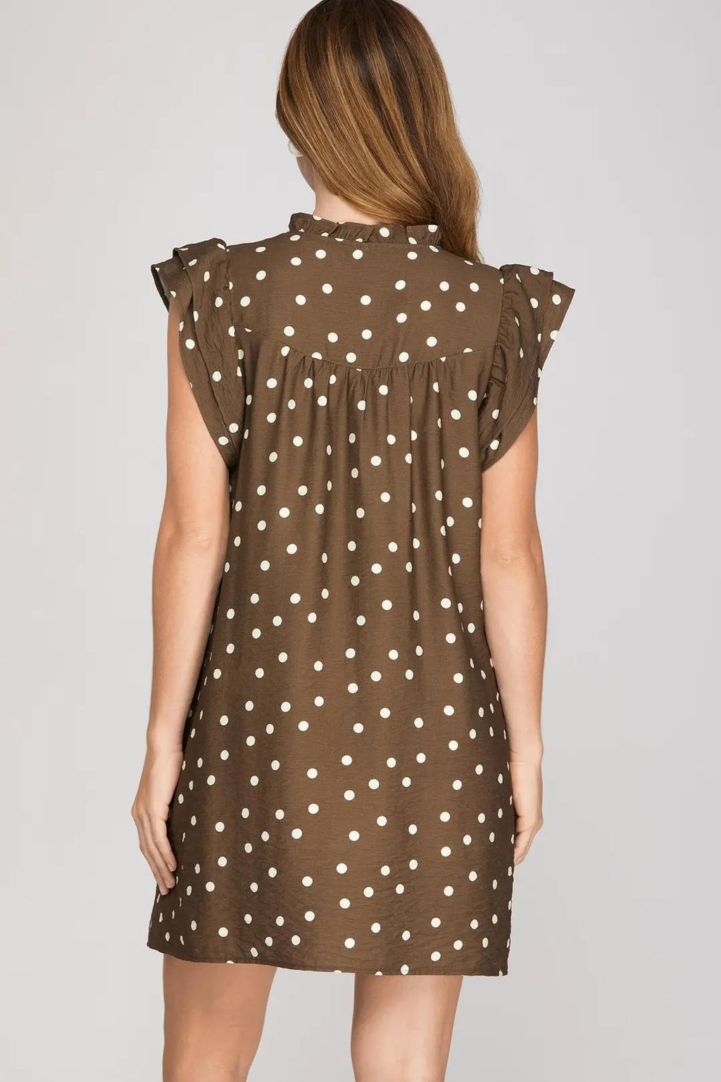 Ruffle Sleeve Woven Polka Dot Mini Dress With Pockets