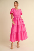 Embroidery Cut-out Sleeves Tiered Maxi Dress