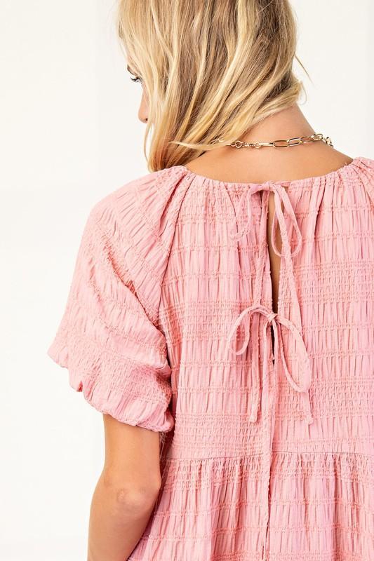 Textured Loose Fit Dress with Bow Tie Back