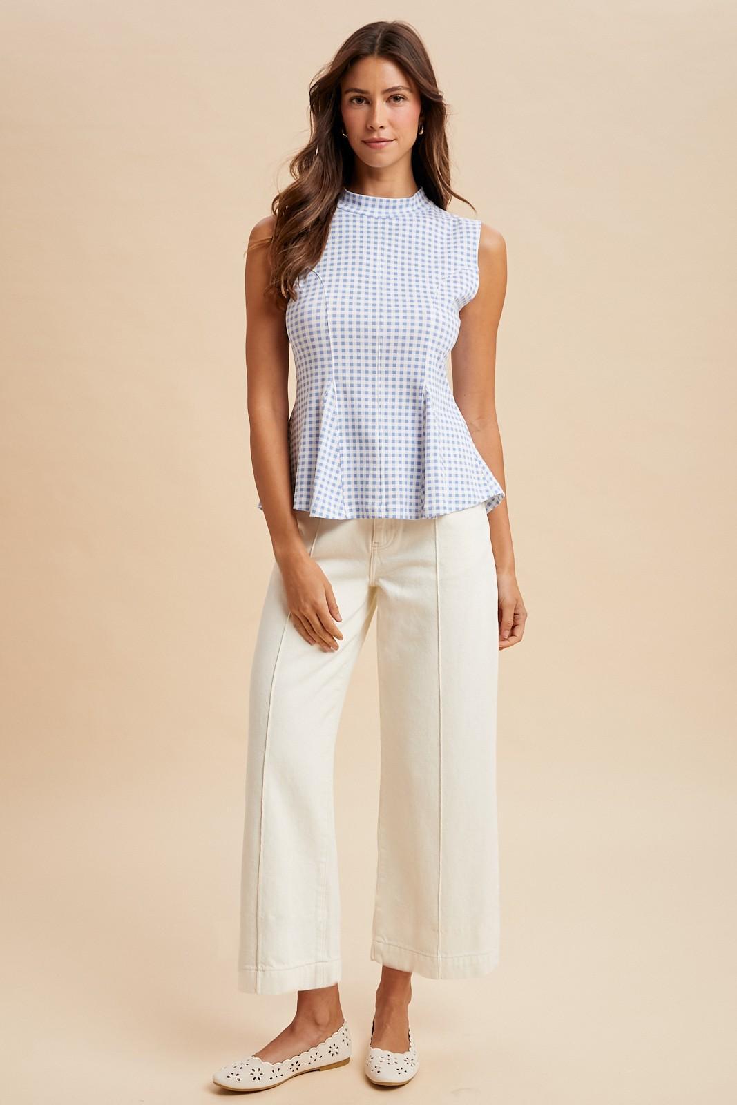 Stretch High Rise Pin Tuck Detail Wide Leg Jean