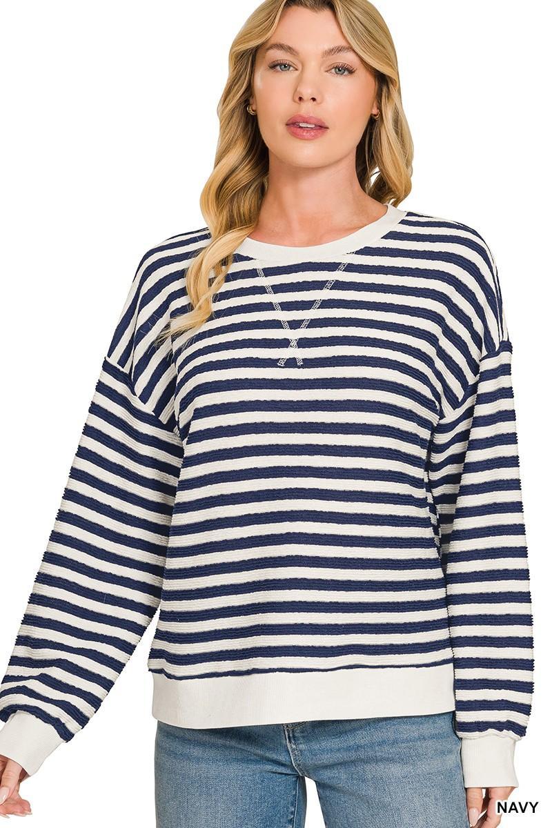 Striped Rib Banded Pullover