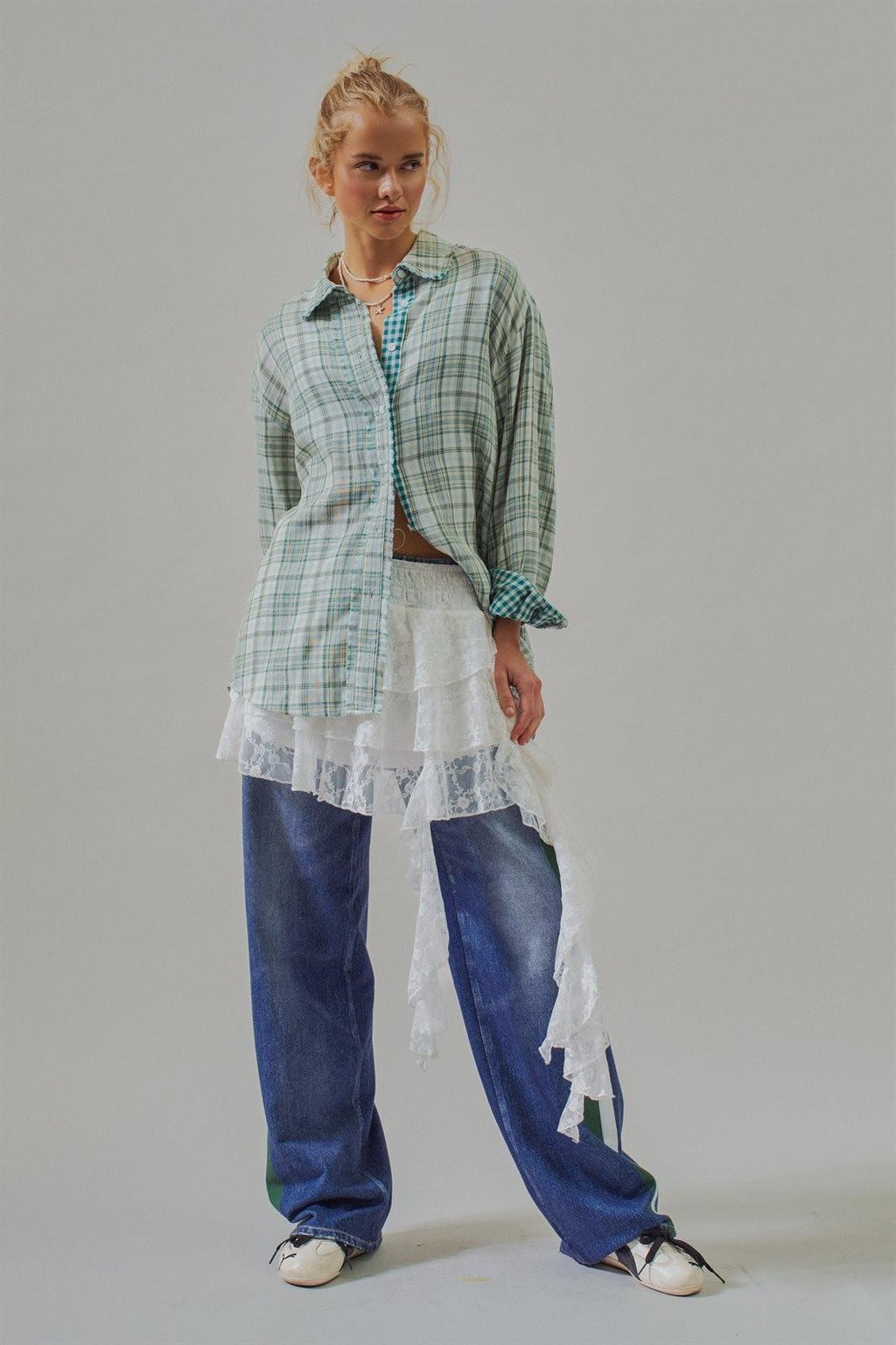 Oversized Plaid Cotton Button-Down Shirt