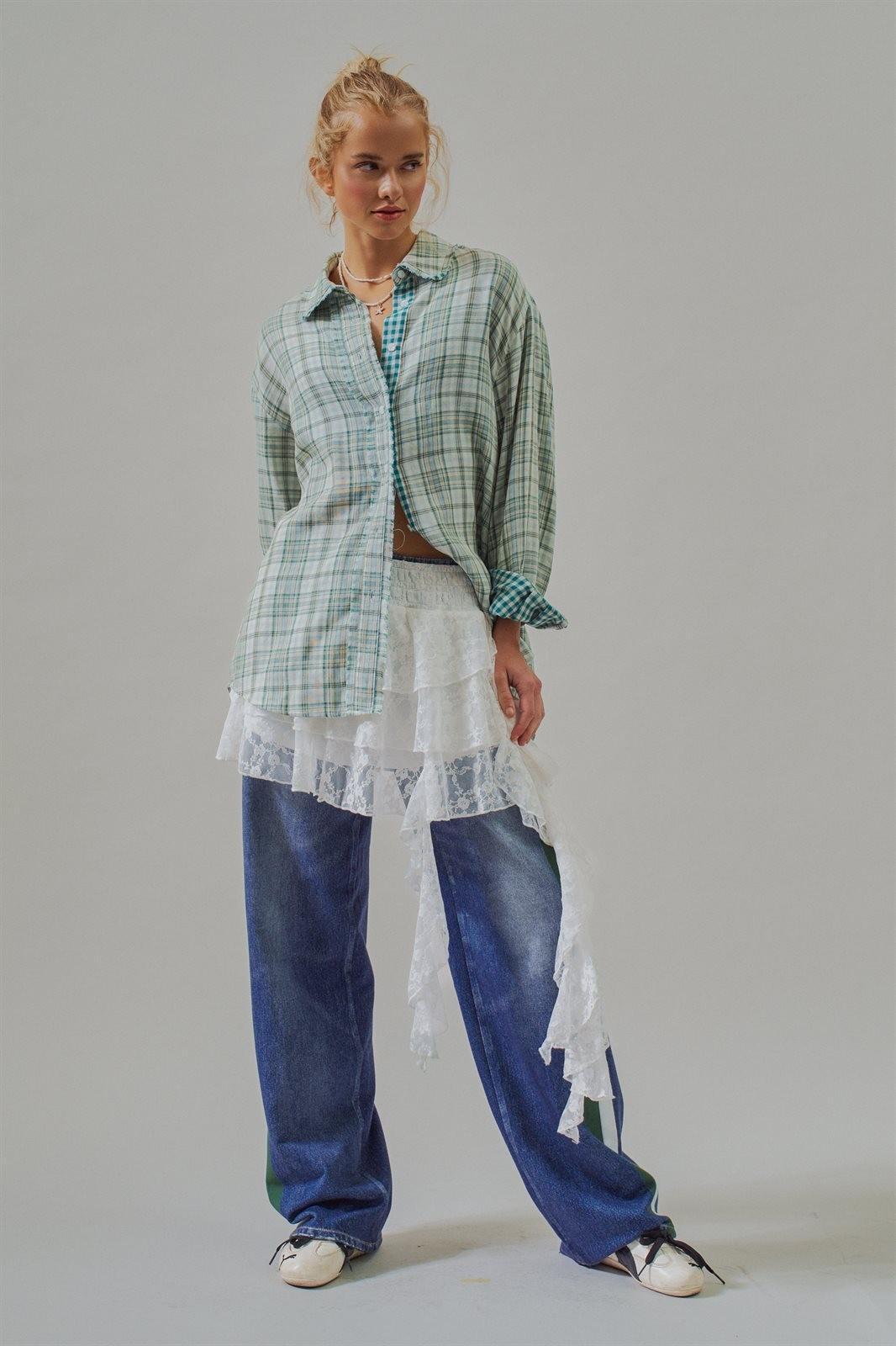 Oversized Plaid Cotton Button-Down Shirt
