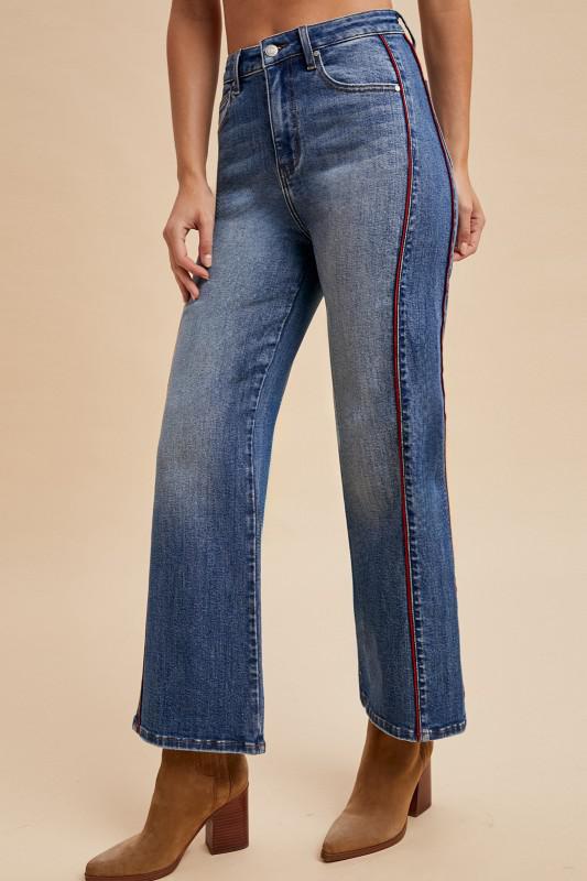 Side Piping Wide Leg Crop Jeans