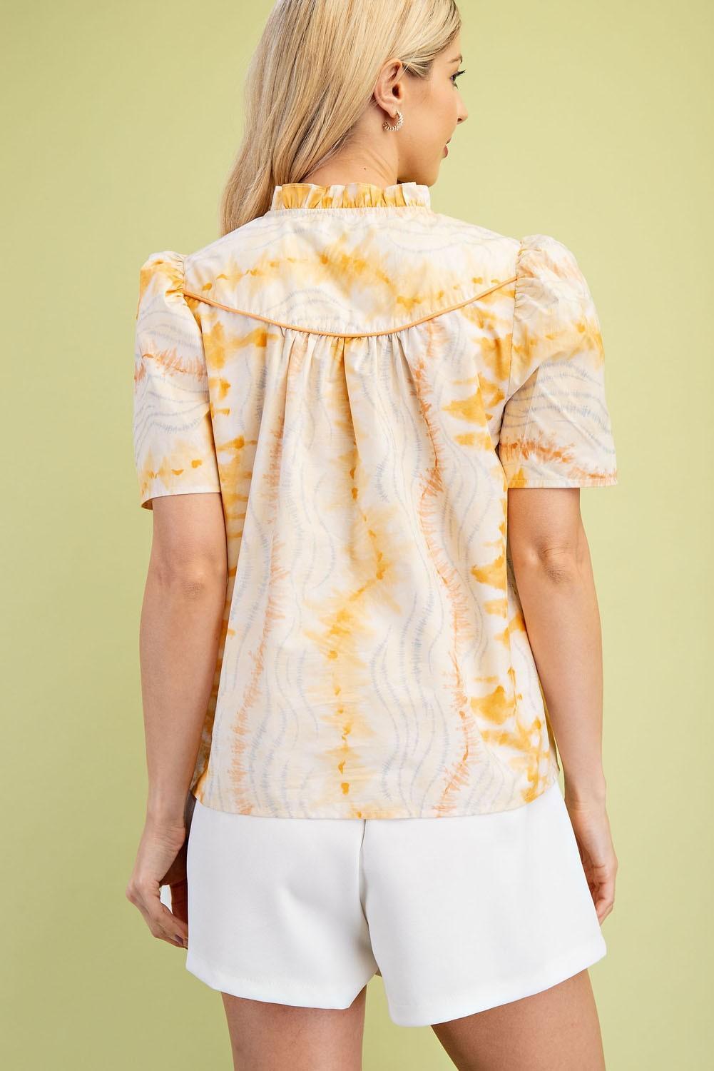 Short Puff Sleeve Top With Ruffle Details