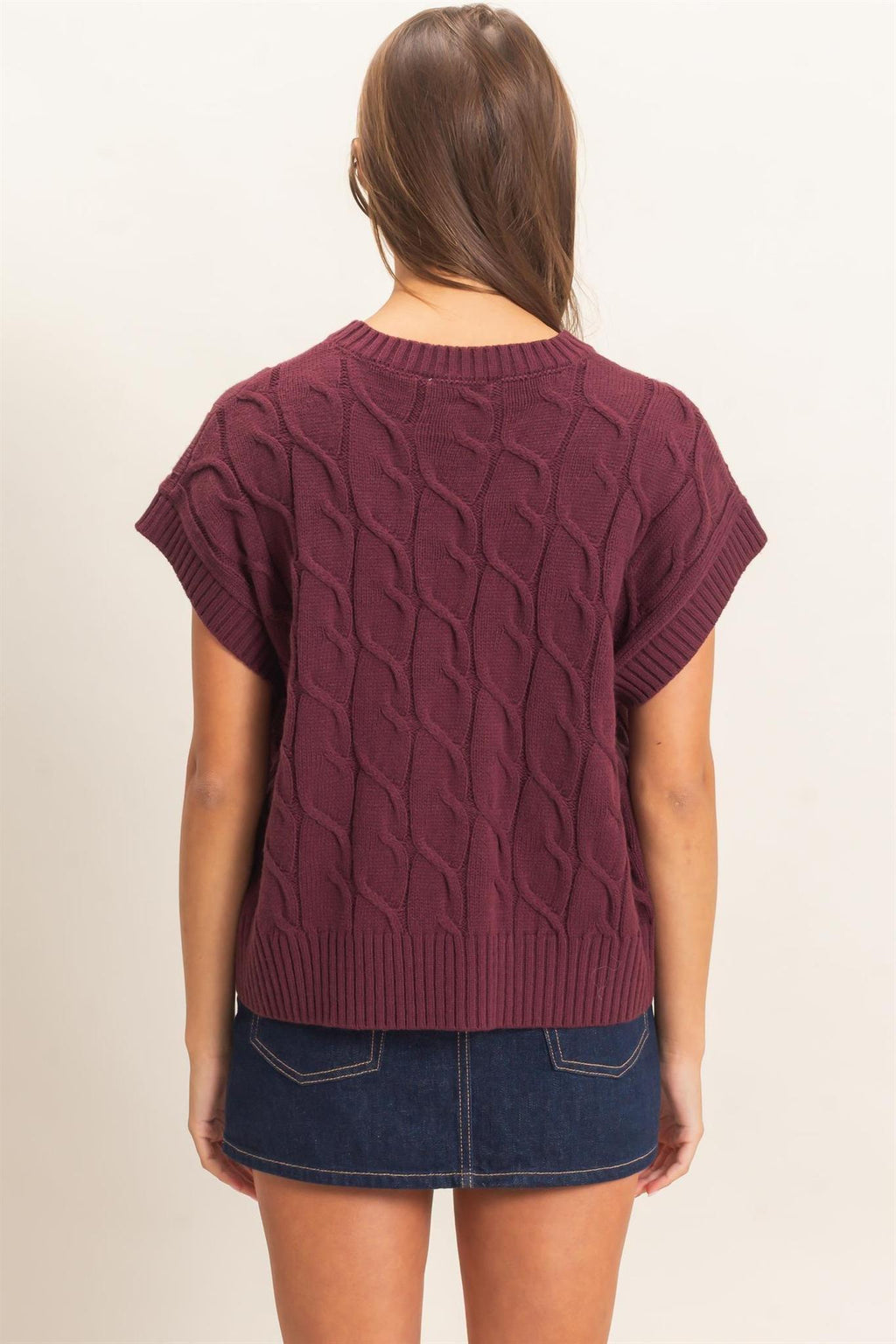 Cable Knit Cap Sleeve Sweater