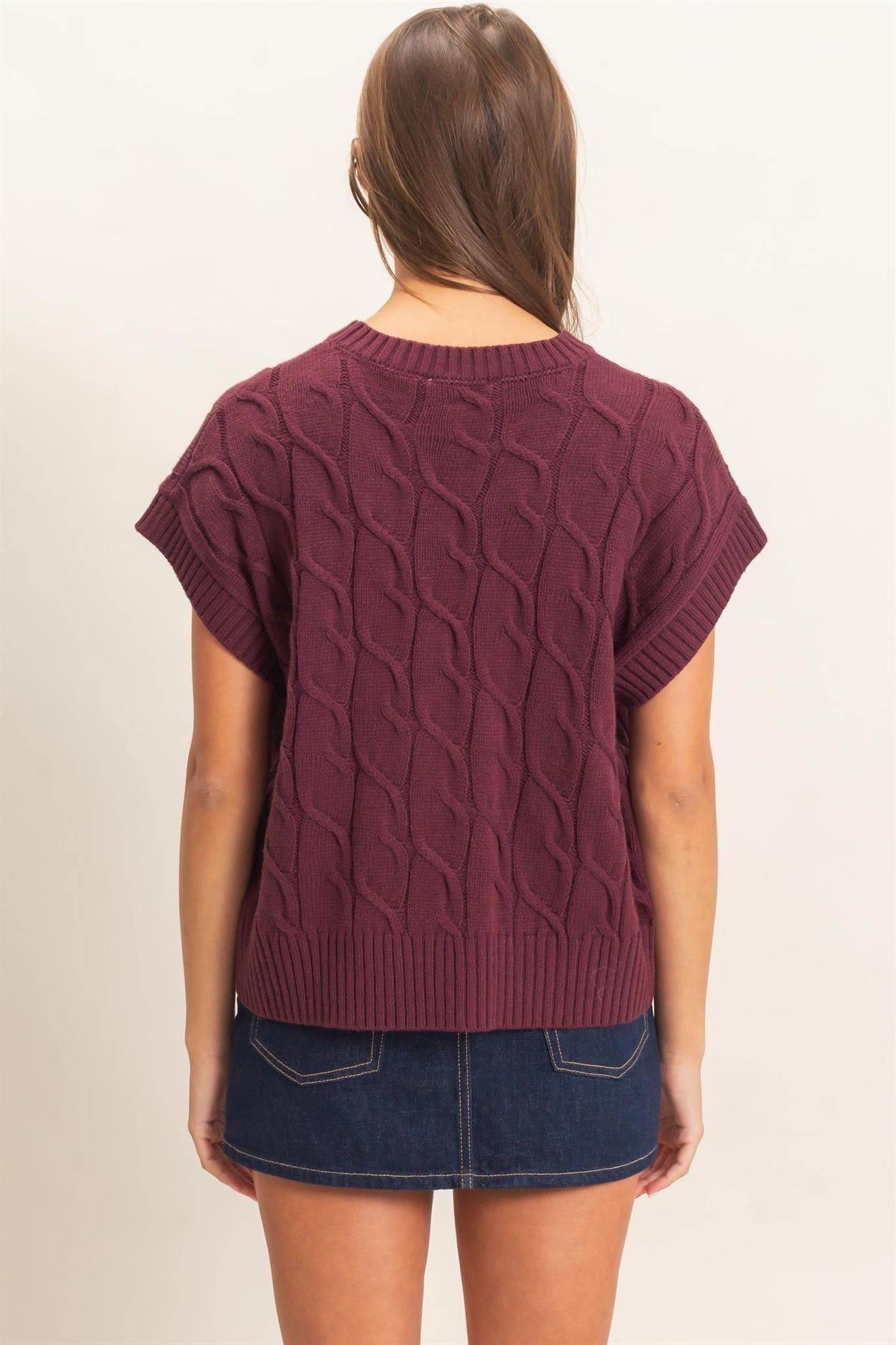 Cable Knit Cap Sleeve Sweater