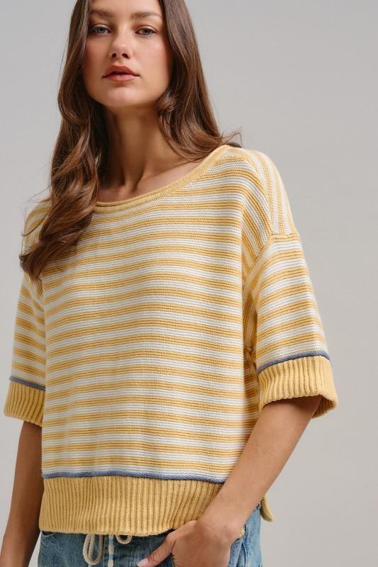 Stripe Raw Edge Detail Contrast Trim Sweater