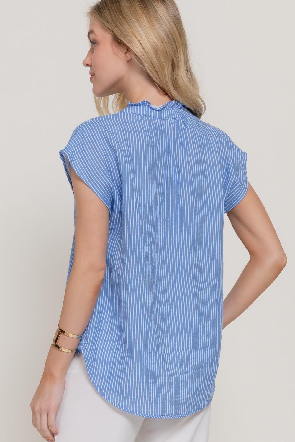 Dolman Slv V-neck Stripe Gauze Blouse