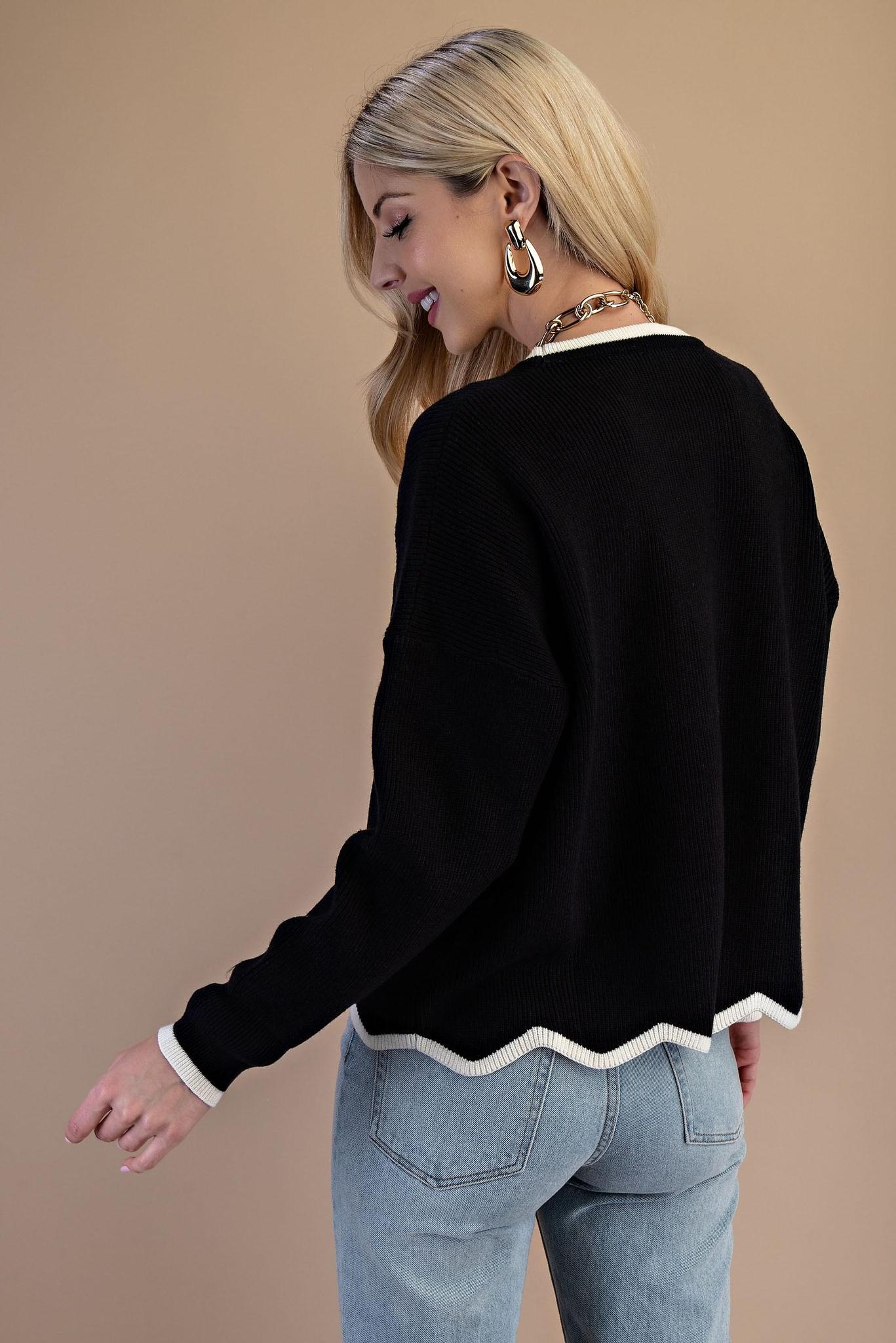 Knit Sweater with Contrasting Hem