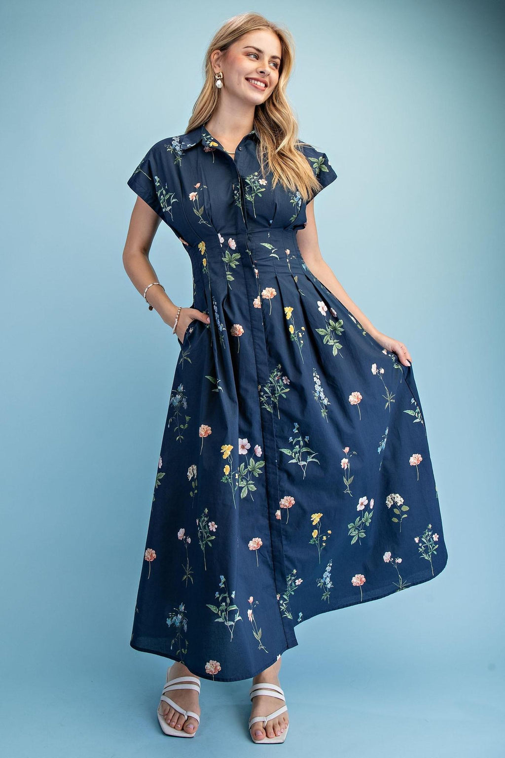 Floral Print Midi Shirt Dress