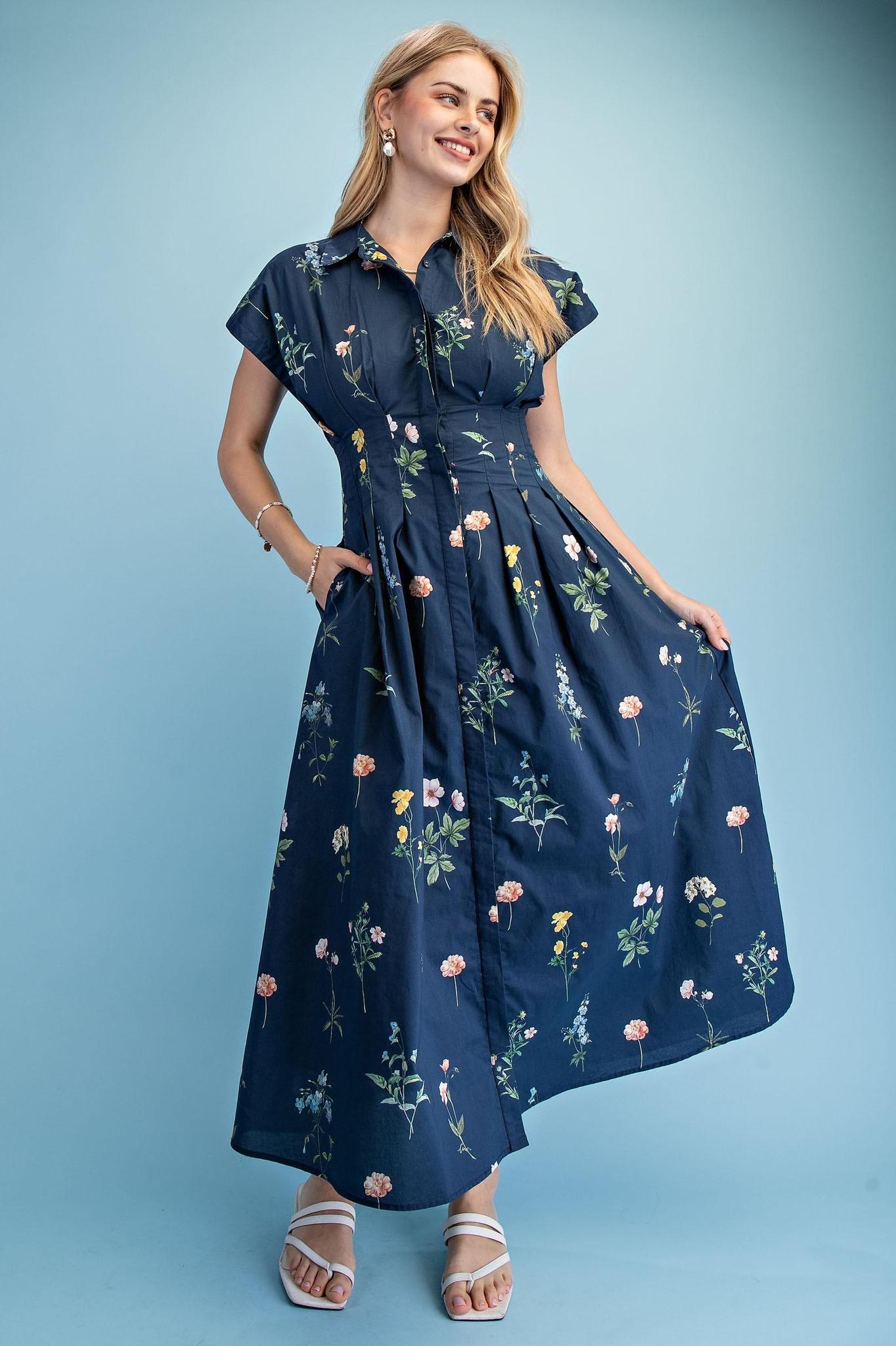 Floral Print Midi Shirt Dress