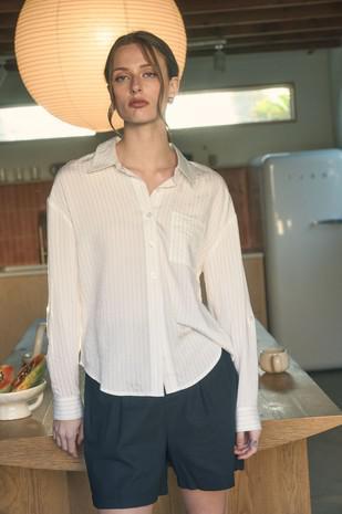 Pinstripe Collared Long Sleeve Button Down Shirt