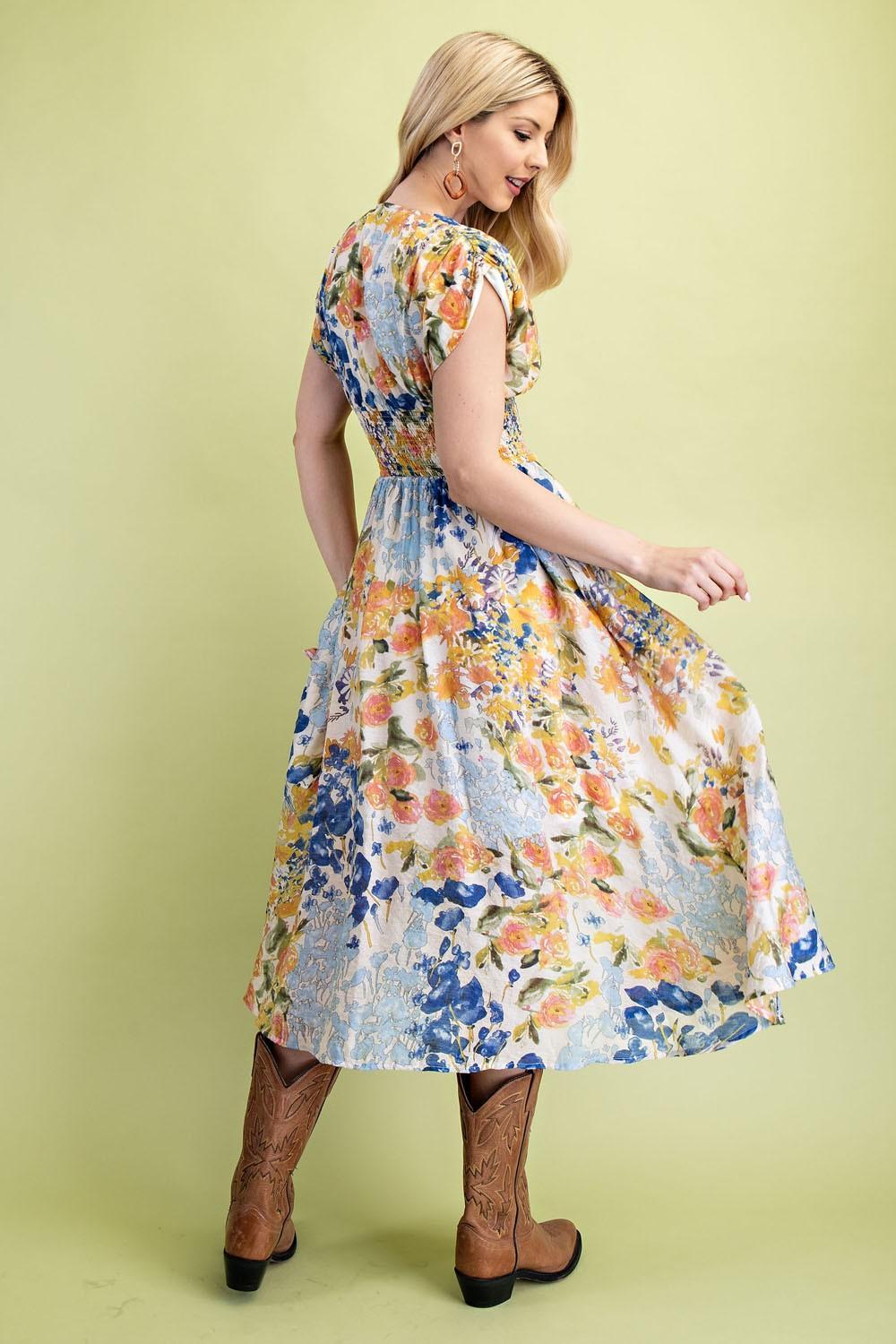 Floral Midi Dress with Front Zipper