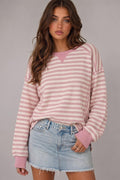 Pink & Cream Stripe Waffle Top