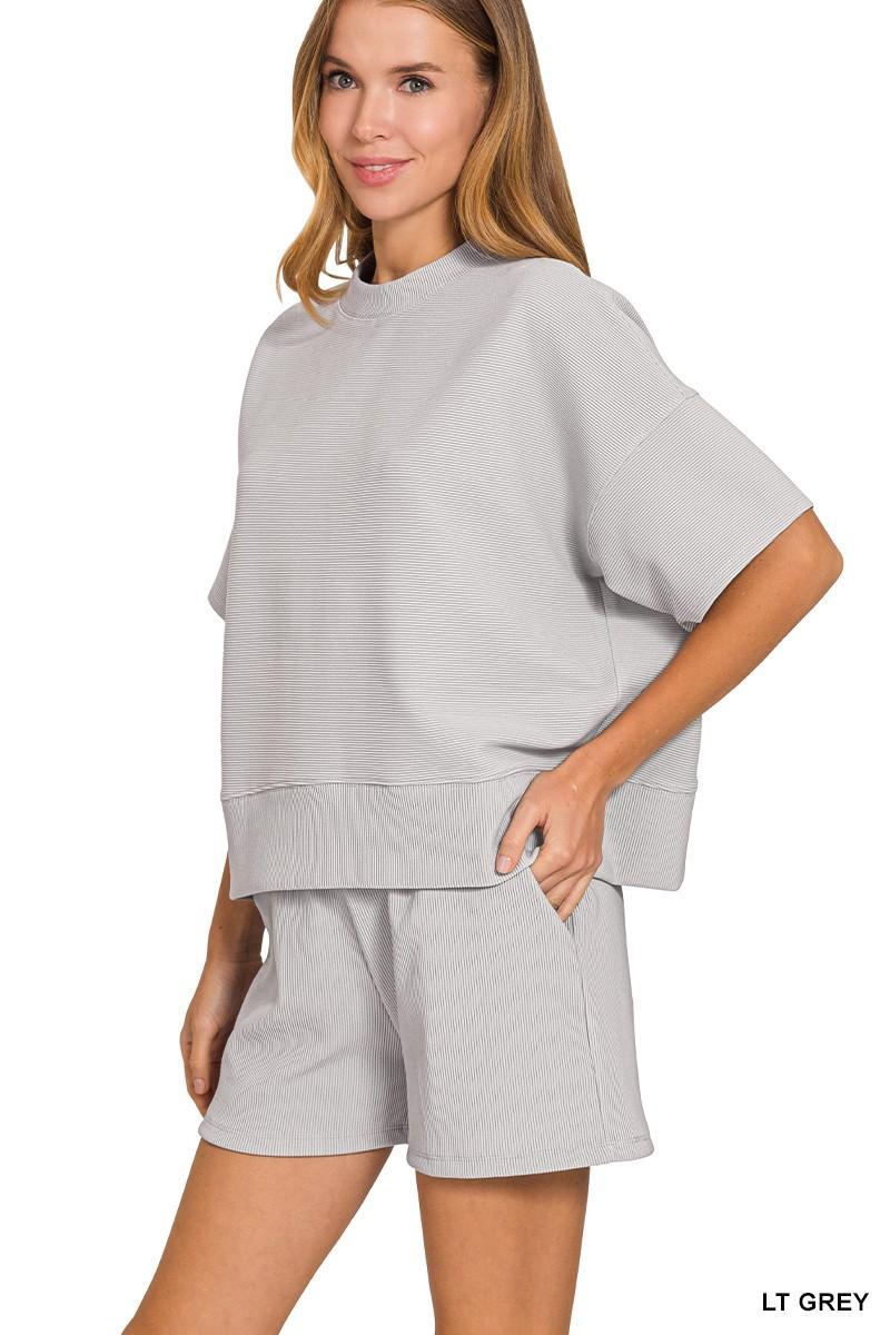 Ribbed Round Neck Waist Banded Tee & Shorts Set