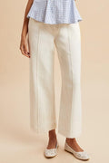Stretch High Rise Pin Tuck Detail Wide Leg Jean