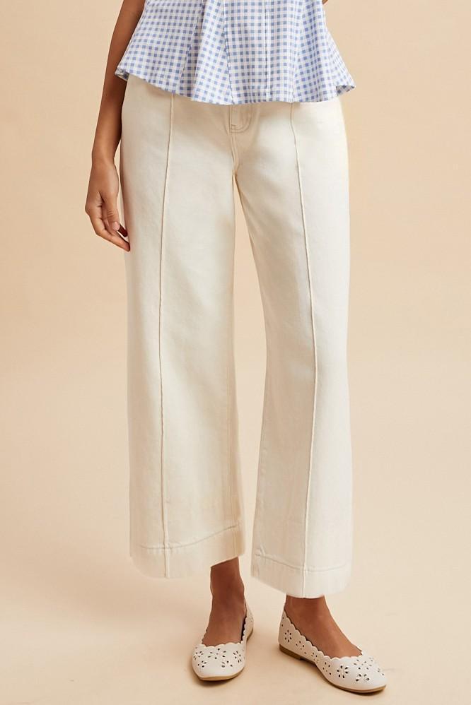 Stretch High Rise Pin Tuck Detail Wide Leg Jean