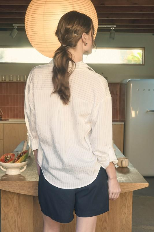 Pinstripe Collared Long Sleeve Button Down Shirt