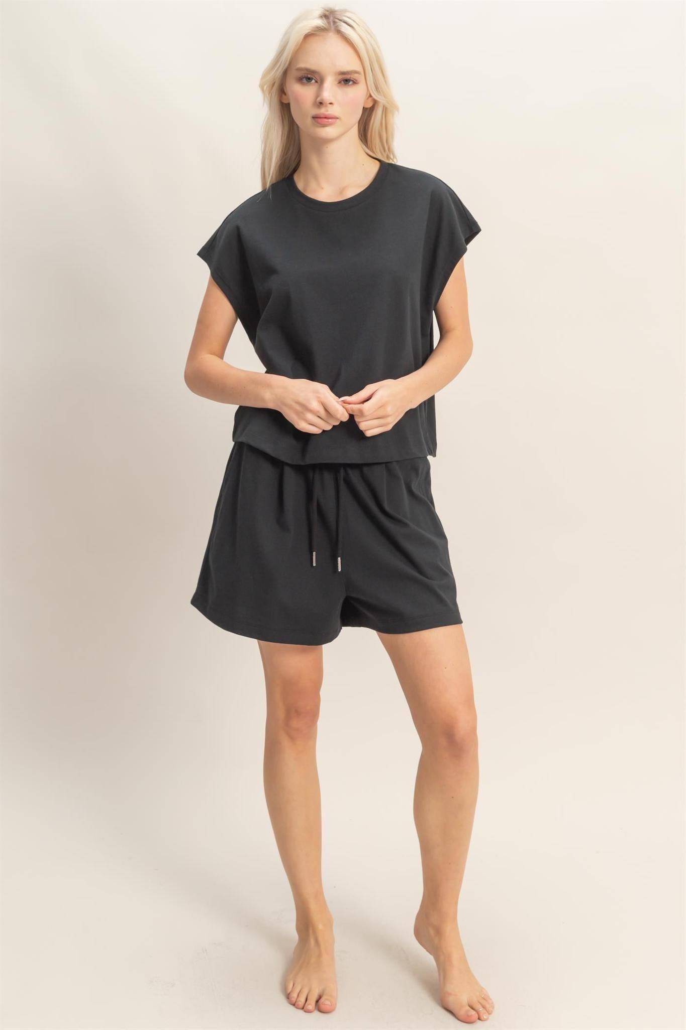 Sleeveless Crew Neck Top And Shorts Set
