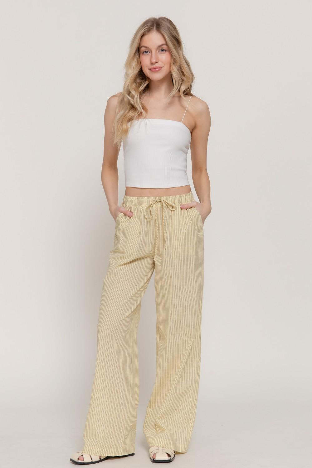 Elastic Waist Y/d Stripe Gauze Long Pants