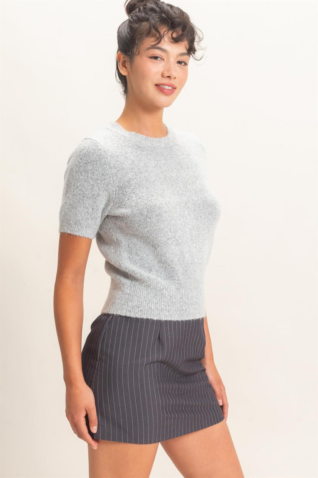 Crew Neck Short Sleeve Knit Top