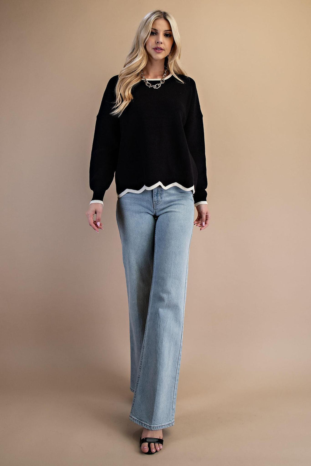 Knit Sweater with Contrasting Hem