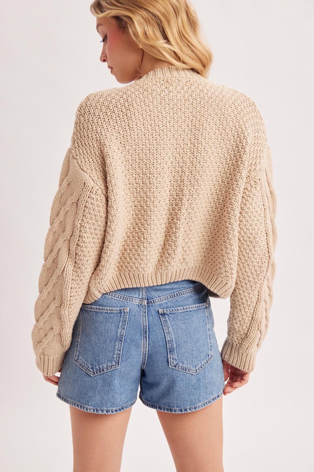 Cropped Button Front Cable Knit Sweater Cardigan
