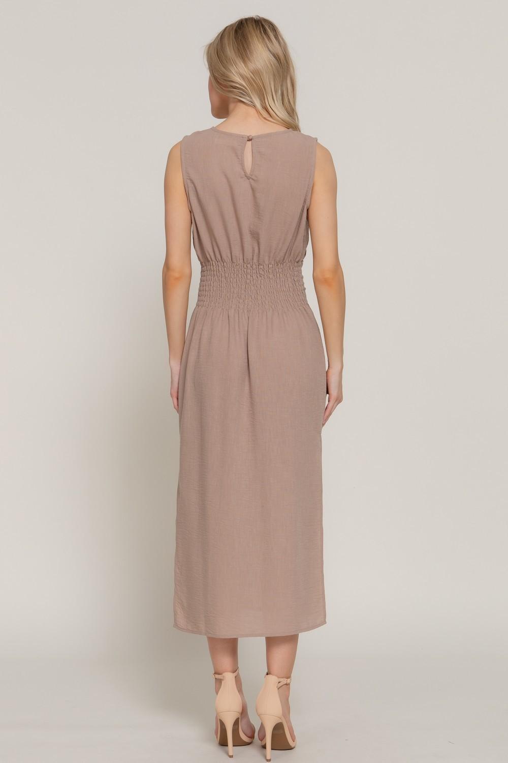 Sleeveless Linen Effect Woven Midi Dress