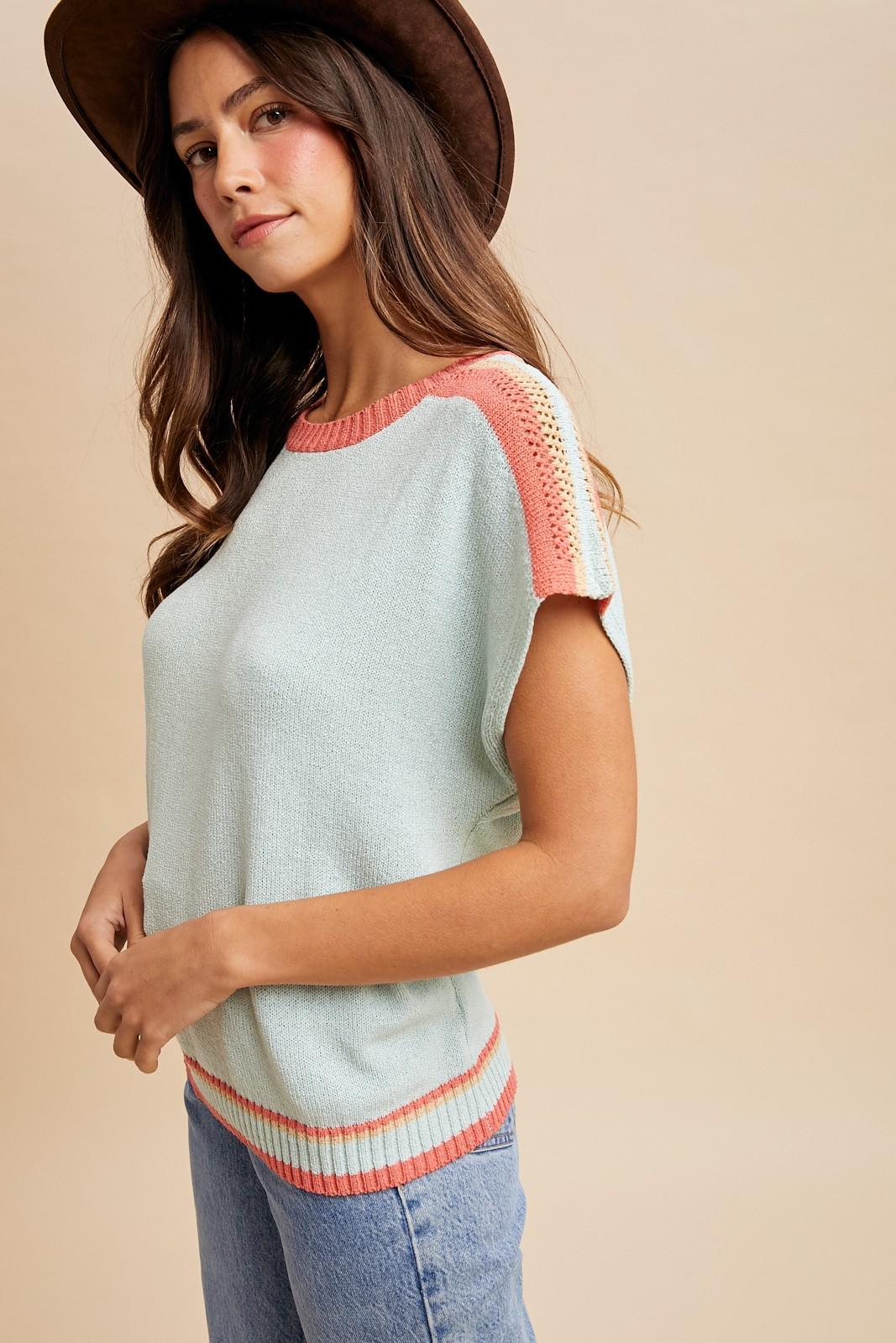 Stripe Colorblock Dolman Sleeve Sweater