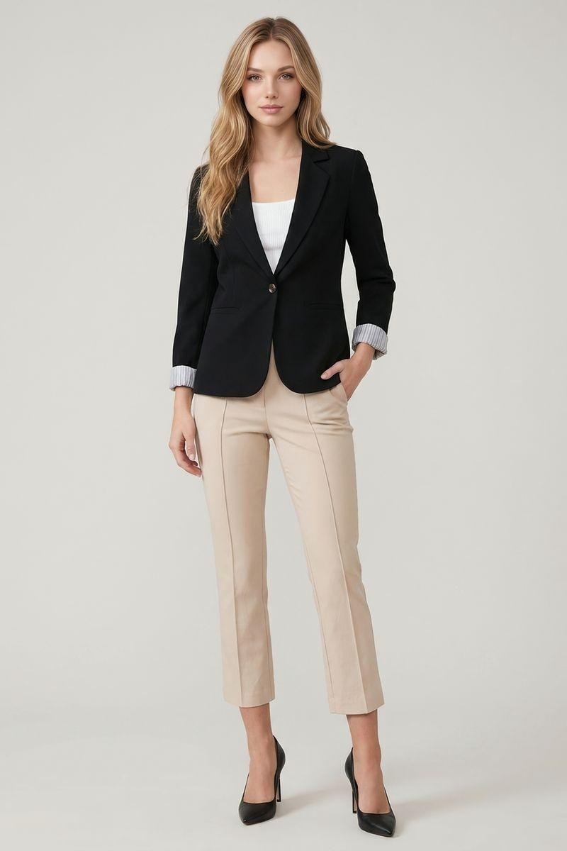 Long Sleeve One Button Blazer with Striped Lining