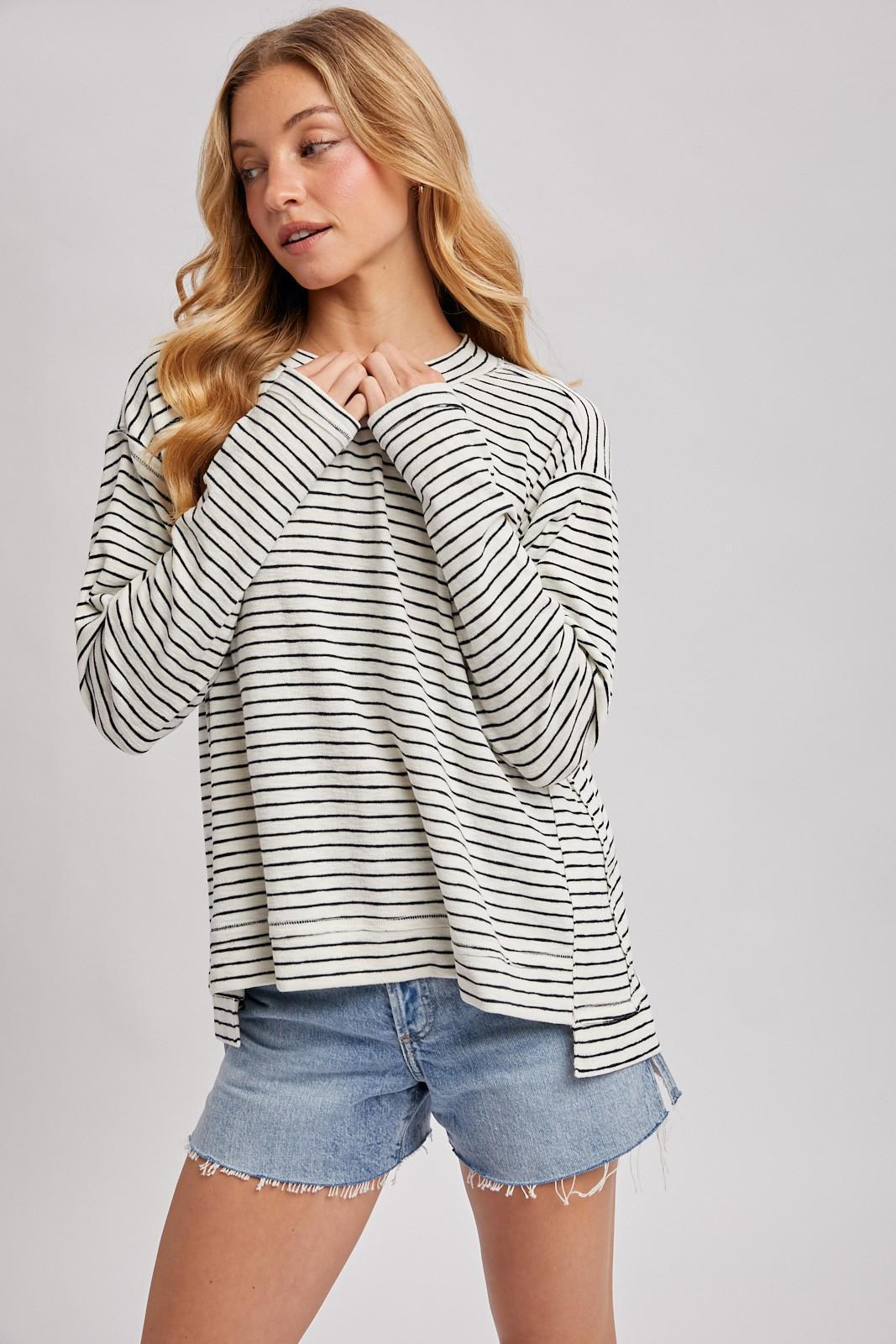 Striped Crew Neck Slouchy Knit Top