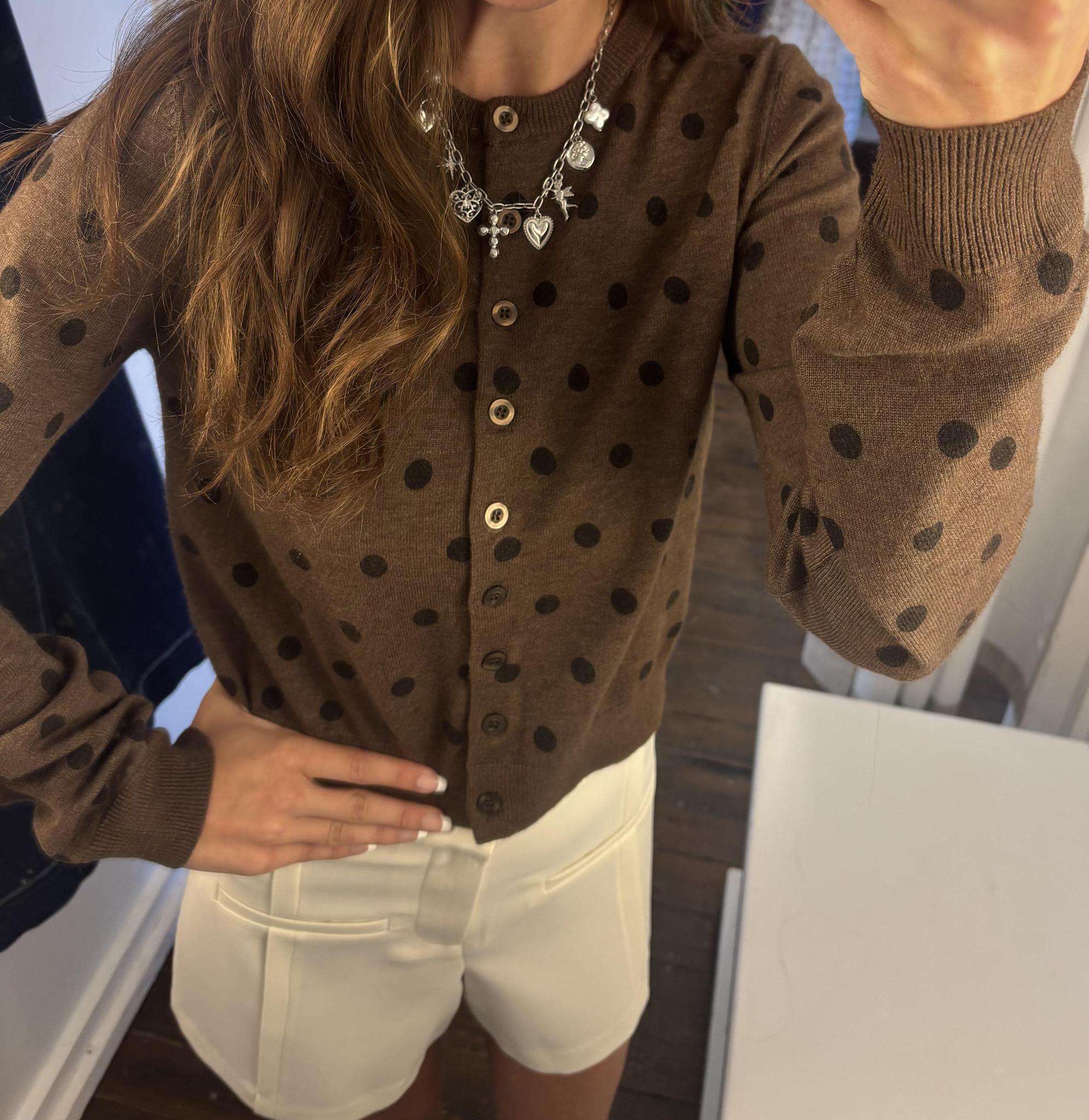 Polka Dot Round Neck Button-Down Cardigan