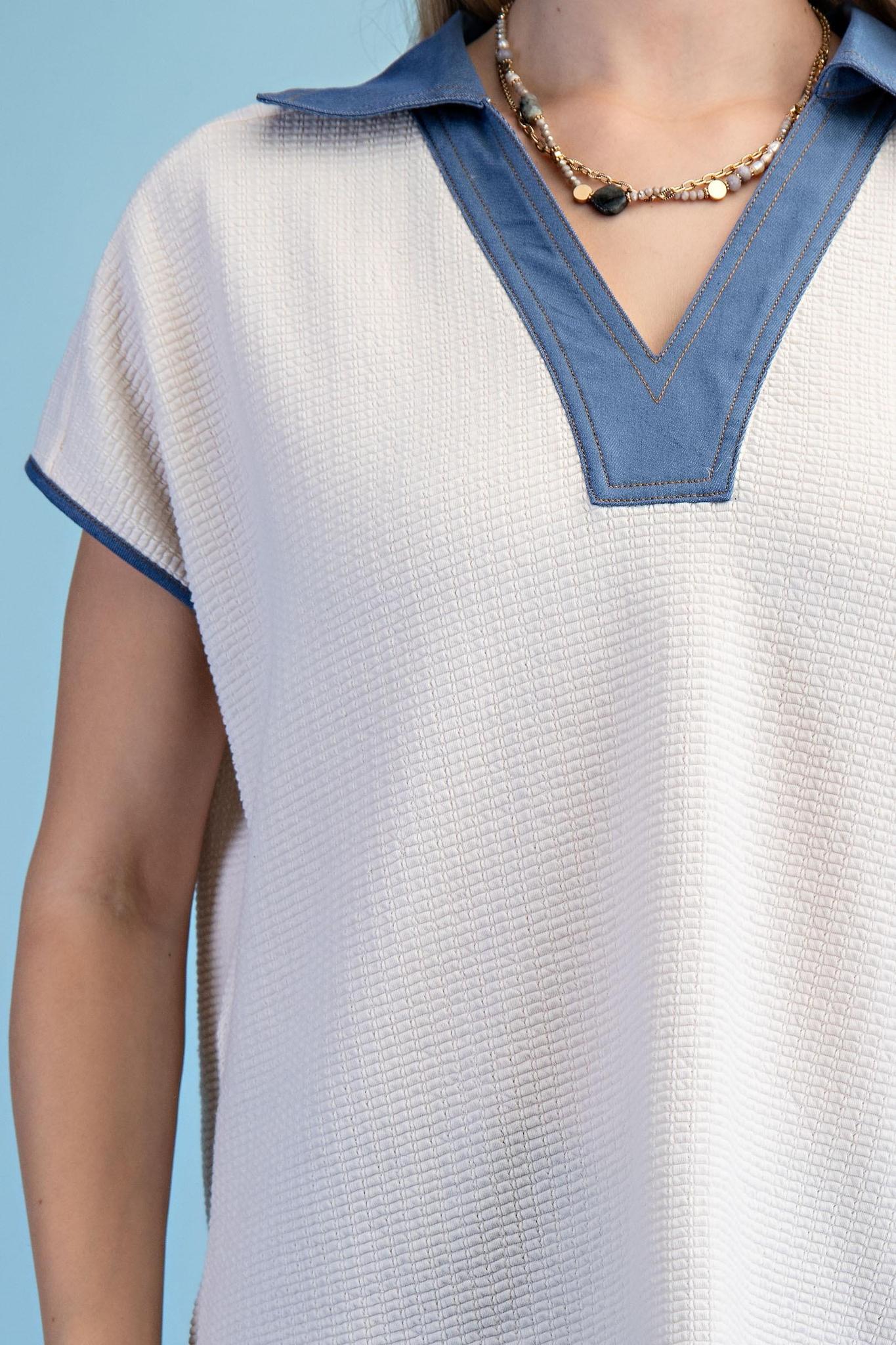 Textured Knit V- Neck Top