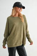 Waffle Ribbed Round Neck Pullover
