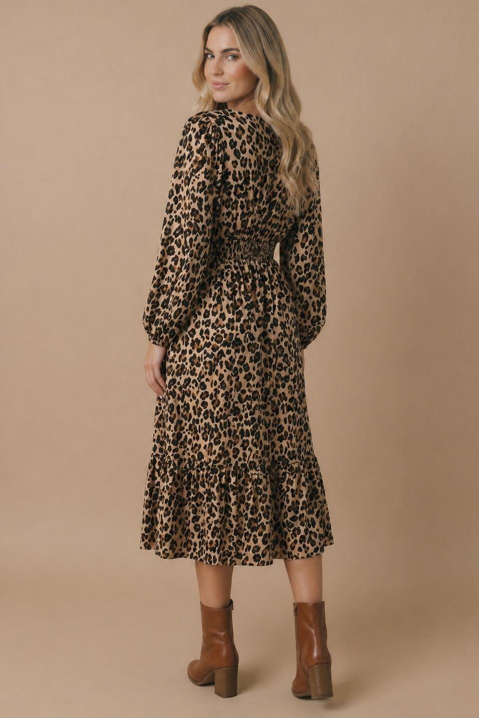 Animal Print Empire Silhouette Midi Dress