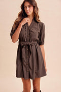 Corduroy Belted Mini Scalloped Dress