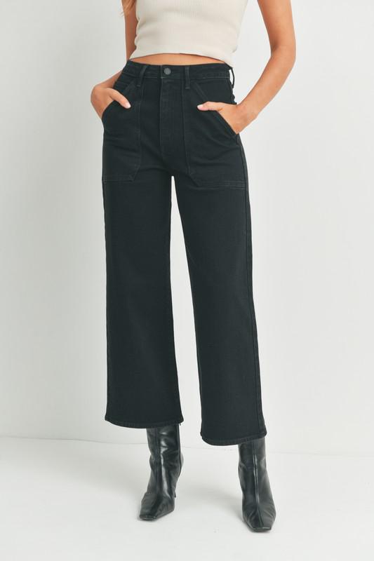 High Rise Cargo Pocket Wide Leg Jean