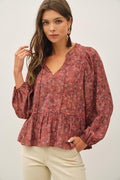 Floral Print V-Neck Chiffon Blouse Top