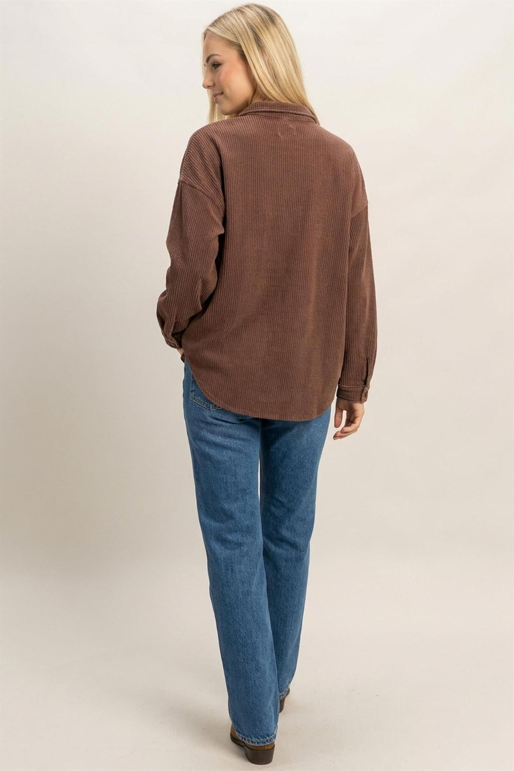 Mineral Wash Waffle Knit Button-Up Shacket