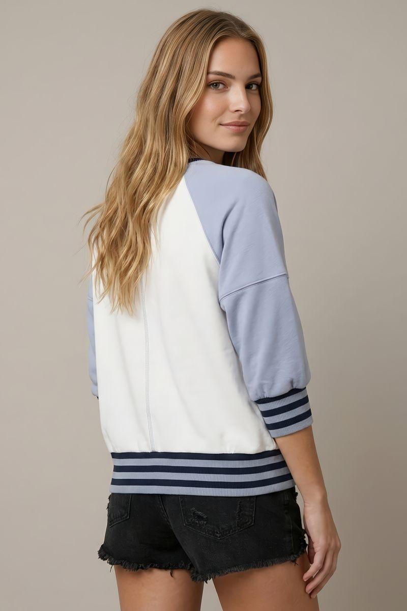 Color Block Raglan Long Sleeve Rib Band Detail Sweatshirt