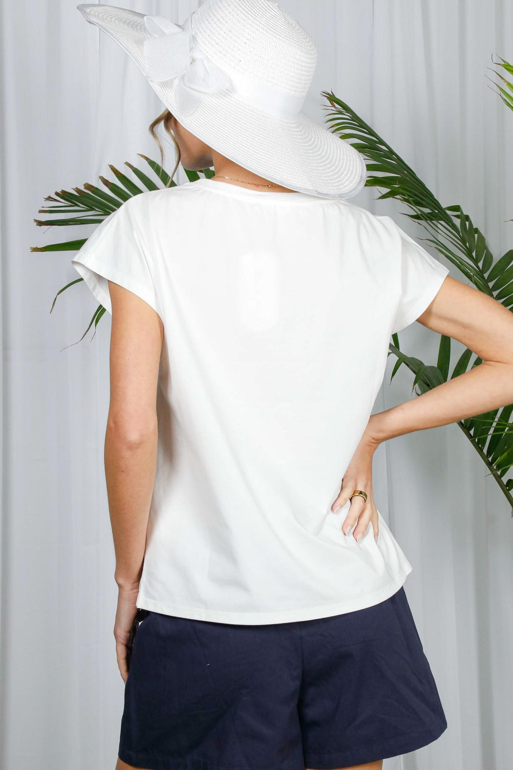 Round Neck Braid Trim Detail Top