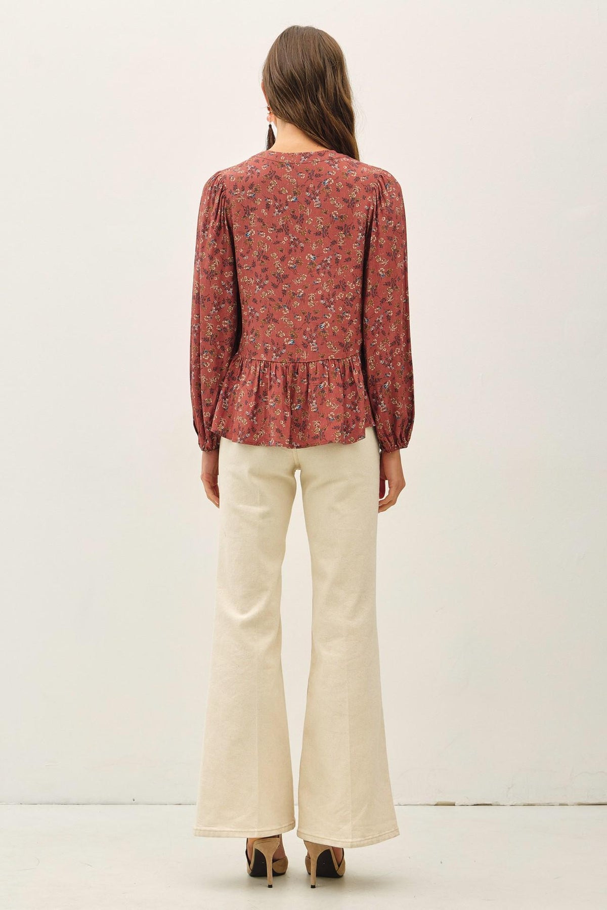 Floral Print V-Neck Chiffon Blouse Top